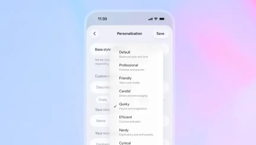 GPT‑5.1 personality presets for tone and style (Source: [OpenAI](https://openai.com/index/gpt-5-1/))