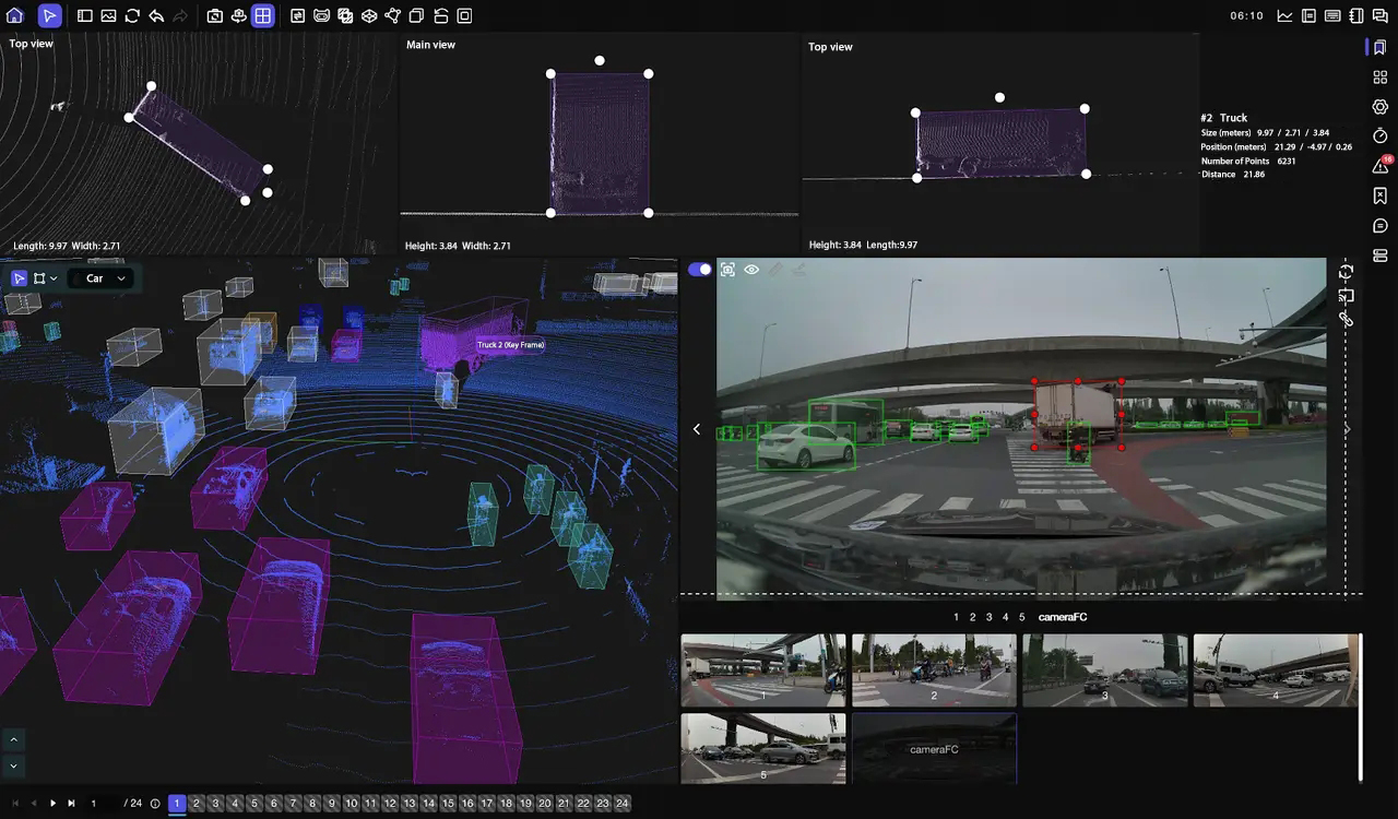 Example of multi-object tracking in autonomous driving datasets